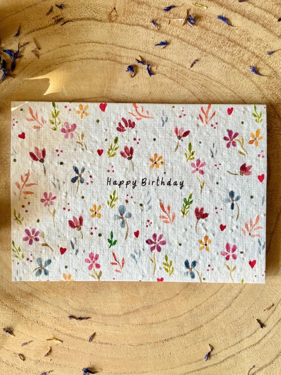 Plantable Seed Paper Birthday Card: Bee & Flower Design - Erika's Whimsical Art