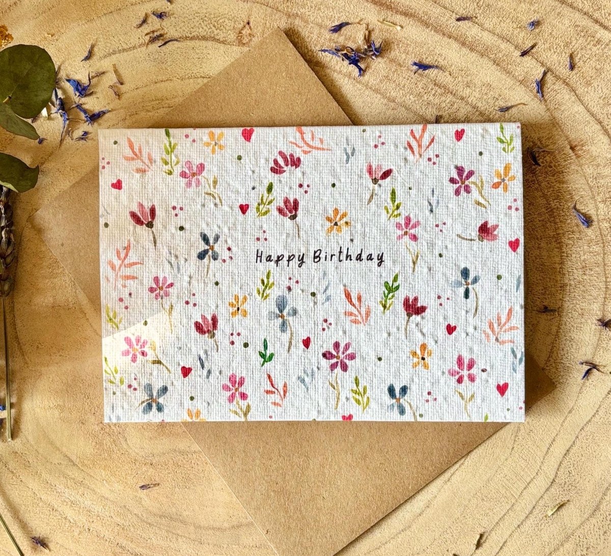 Plantable Seed Paper Birthday Card: Bee & Flower Design - Erika's Whimsical Art