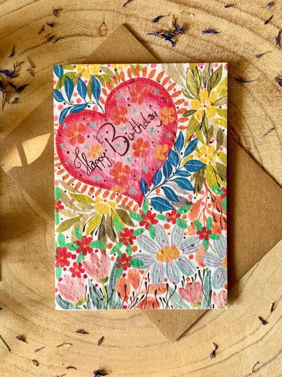 Plantable Seed Paper Birthday Card: Bee & Flower Design - Erika's Whimsical Art