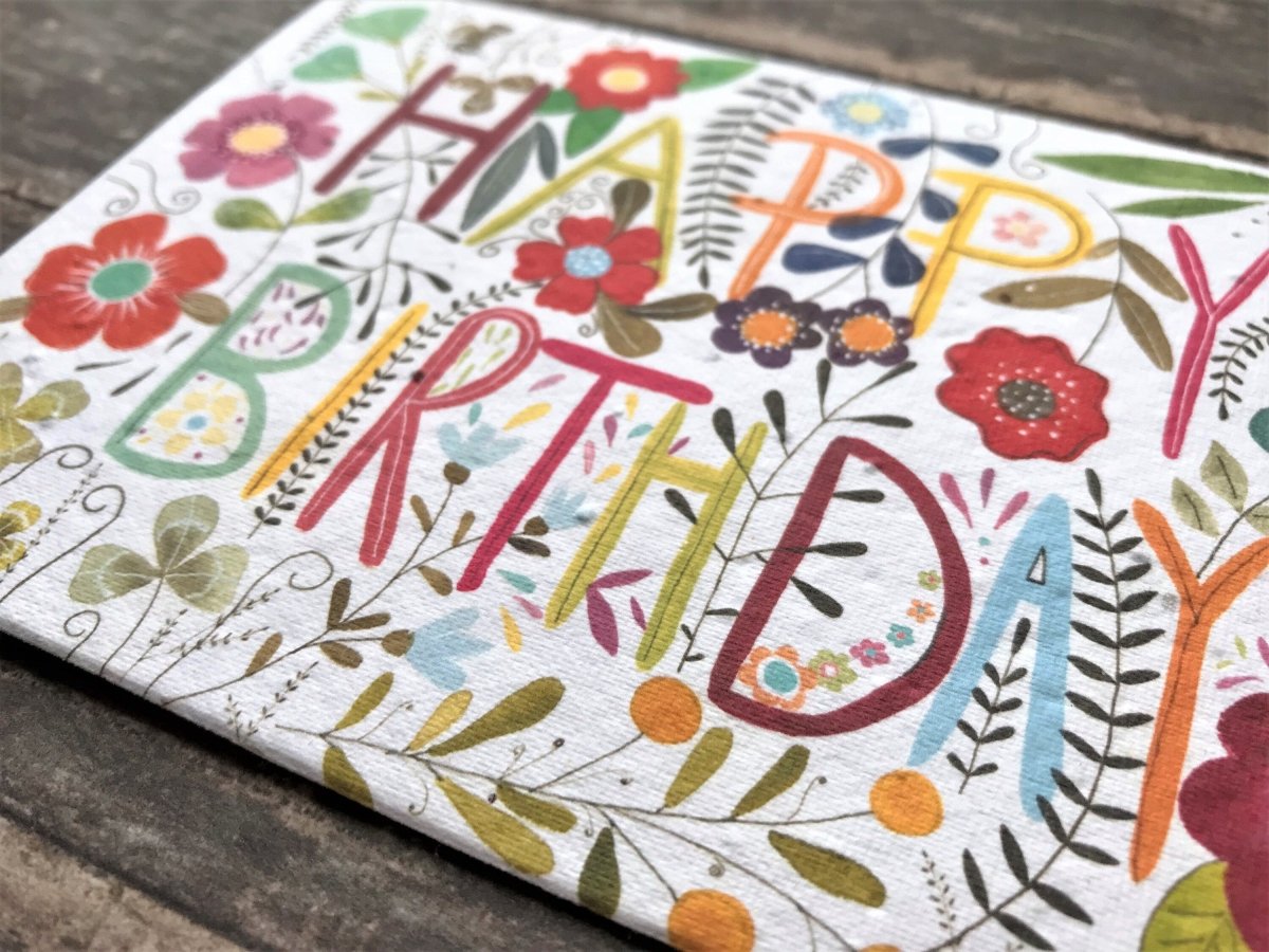 Plantable Seed Paper Birthday Card: Bee & Flower Design - Erika's Whimsical Art