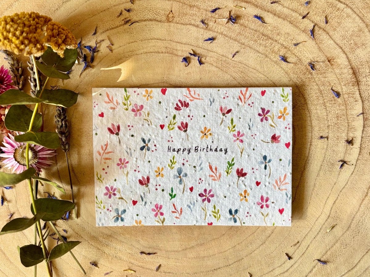 Plantable Seed Paper Birthday Card: Bee & Flower Design - Erika's Whimsical Art