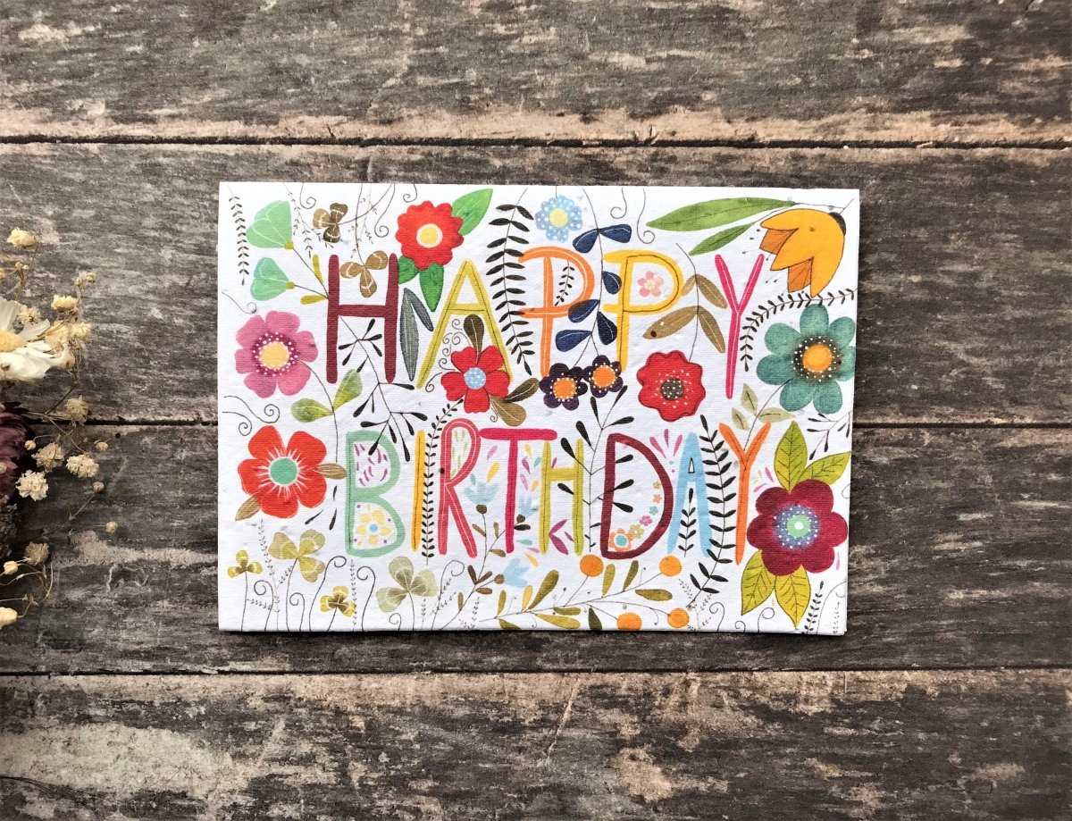 Plantable Seed Paper Birthday Card: Bee & Flower Design - Erika's Whimsical Art