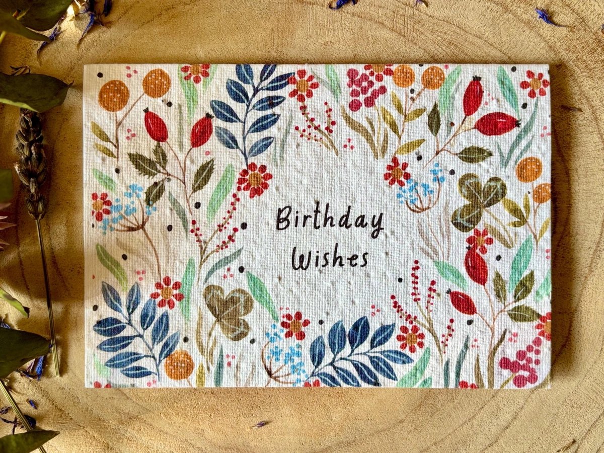 Plantable Seed Paper Birthday Card: Bee & Flower Design - Erika's Whimsical Art