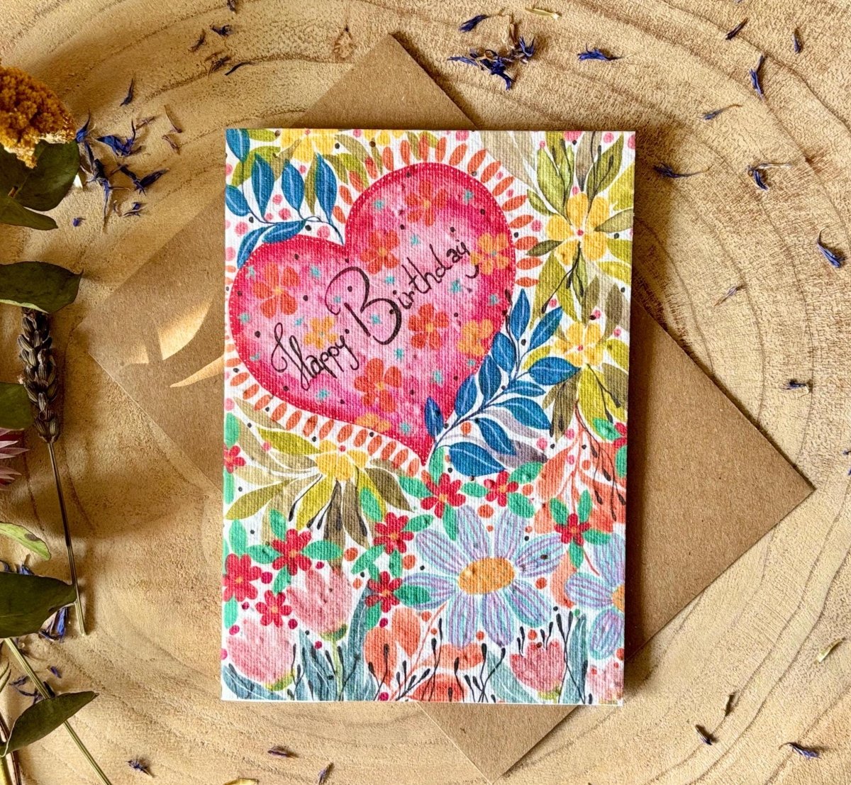 Plantable Seed Paper Birthday Card: Bee & Flower Design - Erika's Whimsical Art