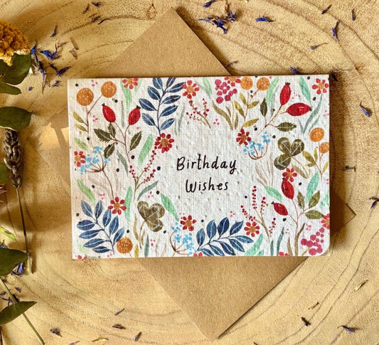 Plantable Seed Paper Birthday Card: Bee & Flower Design - Erika's Whimsical Art