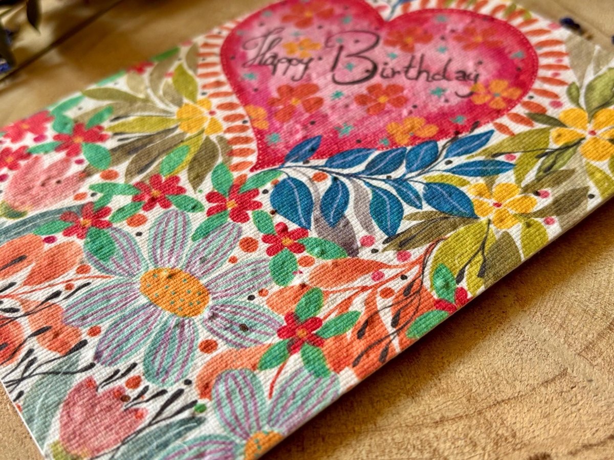 Plantable Seed Paper Birthday Card: Bee & Flower Design - Erika's Whimsical Art