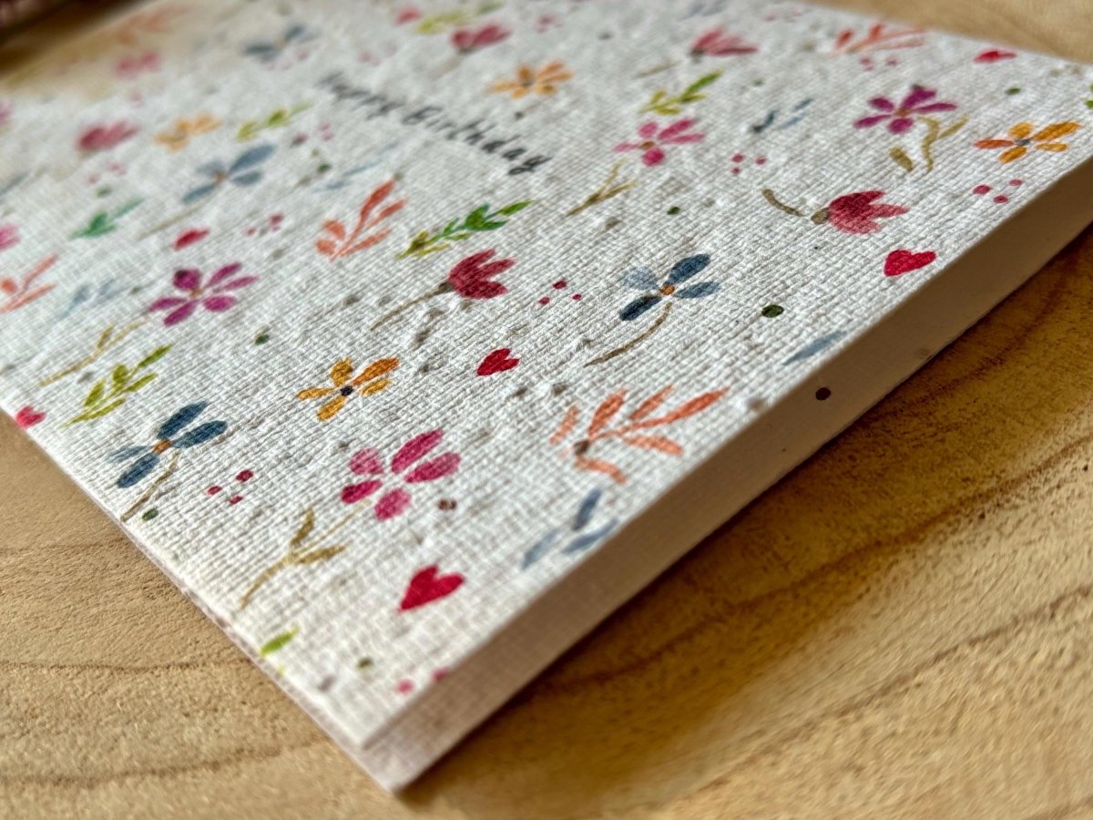 Plantable Seed Paper Birthday Card: Bee & Flower Design - Erika's Whimsical Art