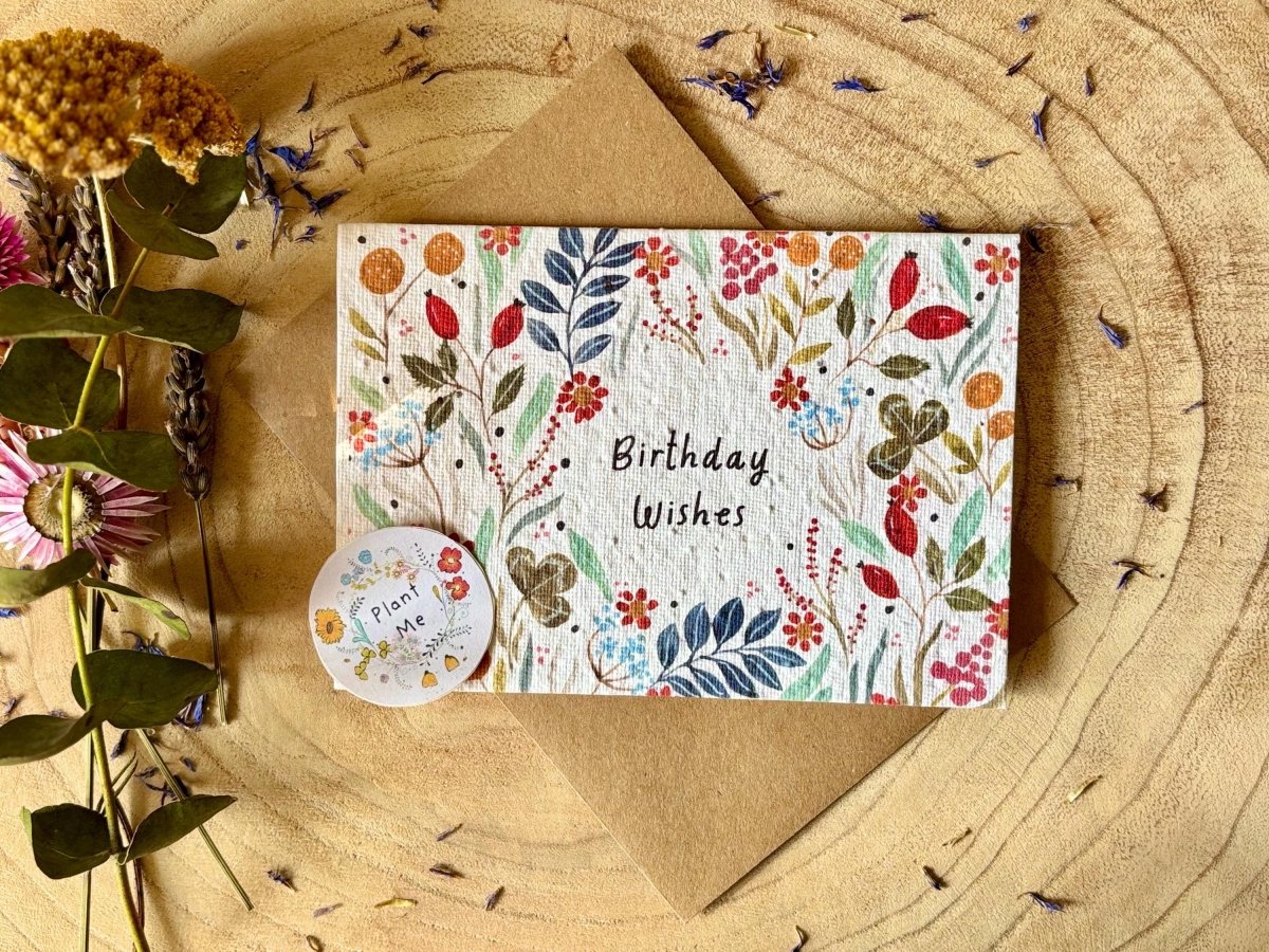 Plantable Seed Paper Birthday Card: Bee & Flower Design - Erika's Whimsical Art