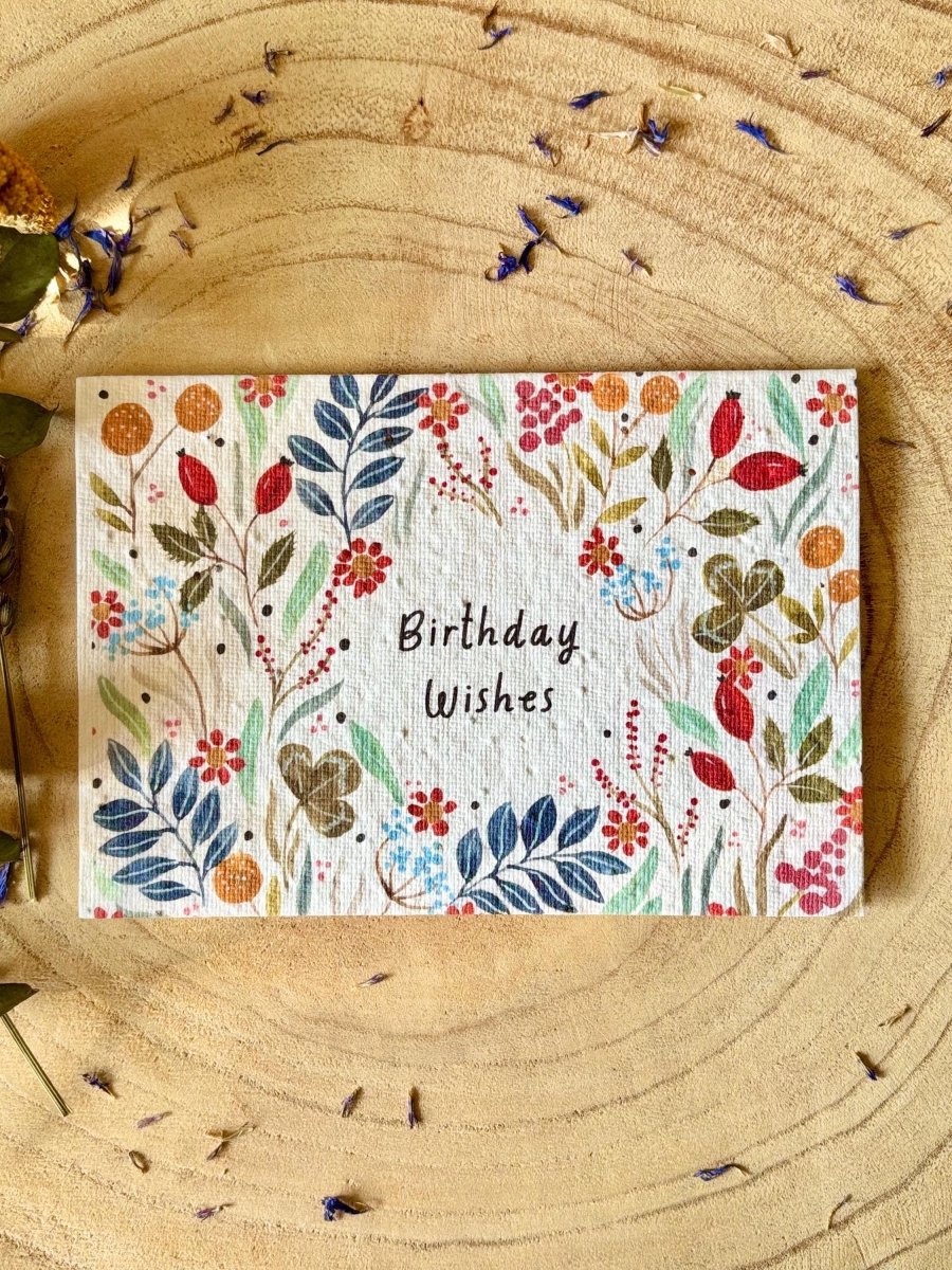 Plantable Seed Paper Birthday Card: Bee & Flower Design - Erika's Whimsical Art