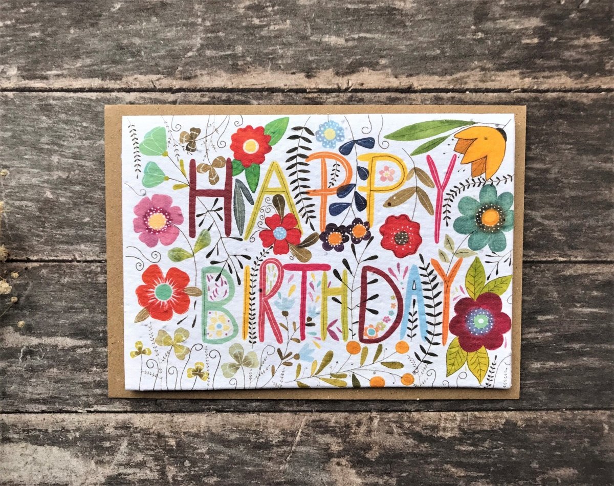 Plantable Seed Paper Birthday Card: Bee & Flower Design - Erika's Whimsical Art