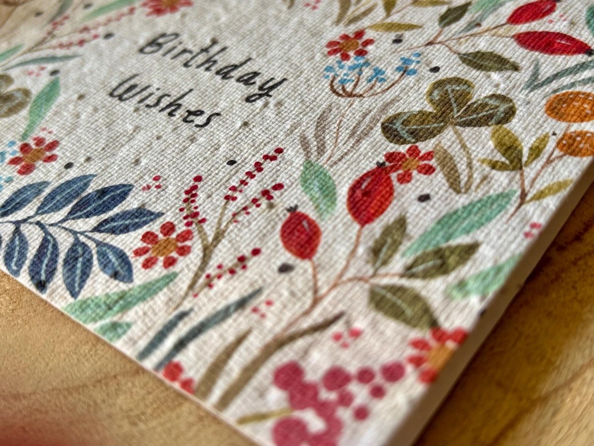 Plantable Seed Paper Birthday Card: Bee & Flower Design - Erika's Whimsical Art