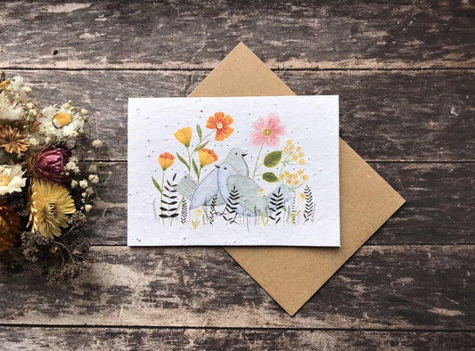 Plantable Seed Paper Birthday Card: Bird & Flower Illustration - Erika's Whimsical Art