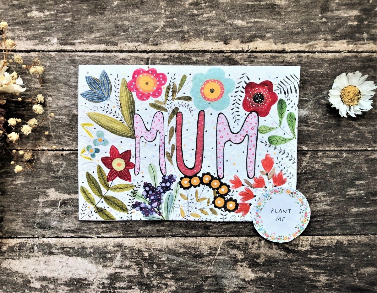 Plantable Seed Paper Birthday Card, Blank Inside, Birthday Card for Mum ,Happy Birthday Mum card ,Birthday gift for mum, Mum's Birthday card - Erika's Whimsical Art