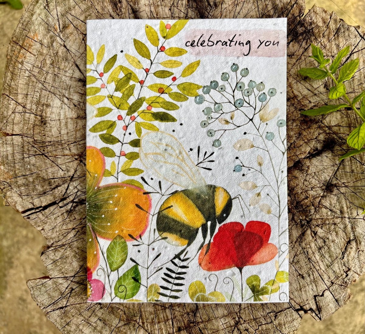 Plantable Seed Paper Birthday Card: Bumble Bee Flower Design - Erika's Whimsical Art
