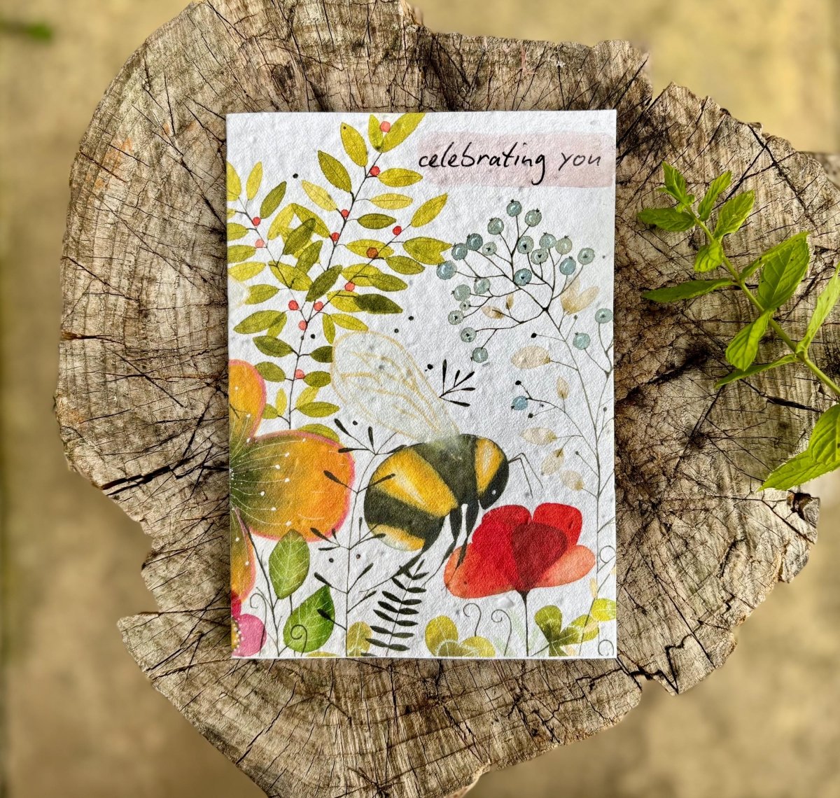 Plantable Seed Paper Birthday Card: Bumble Bee Flower Design - Erika's Whimsical Art