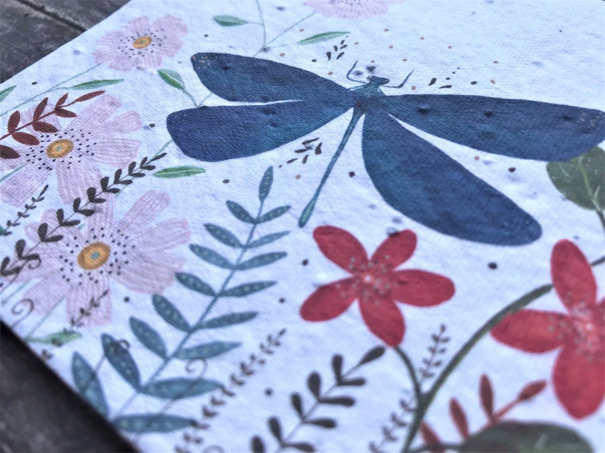 Plantable Seed Paper Birthday Card: Dragonfly & Wildflowers - Erika's Whimsical Art