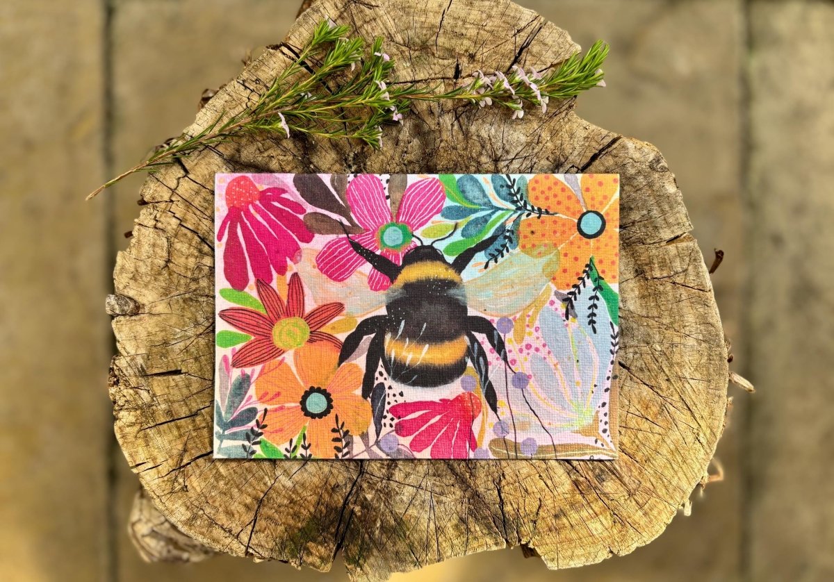 Plantable Seed Paper Birthday Card: Floral Bee Art - Erika's Whimsical Art