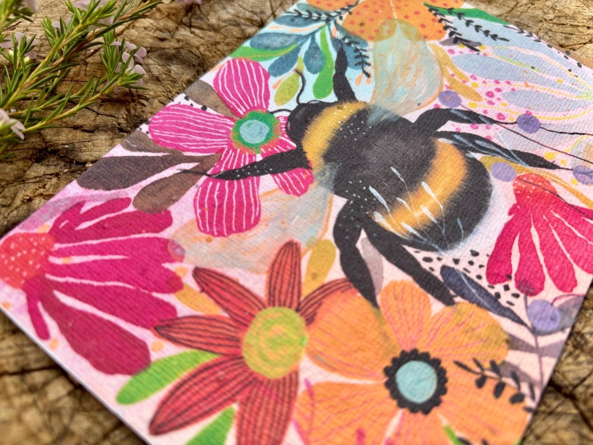 Plantable Seed Paper Birthday Card: Floral Bee Art - Erika's Whimsical Art
