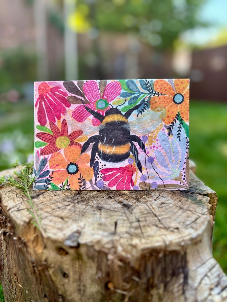Plantable Seed Paper Birthday Card: Floral Bee Art - Erika's Whimsical Art