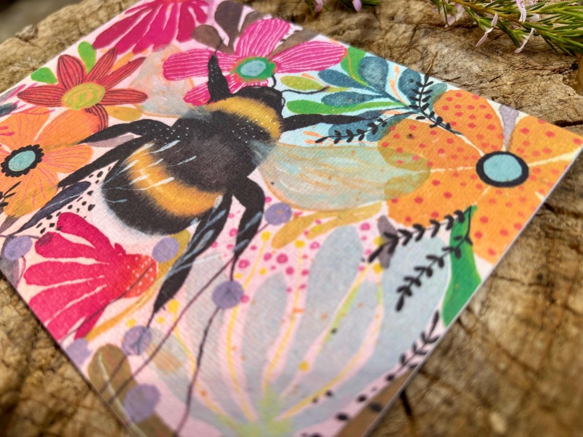 Plantable Seed Paper Birthday Card: Floral Bee Art - Erika's Whimsical Art