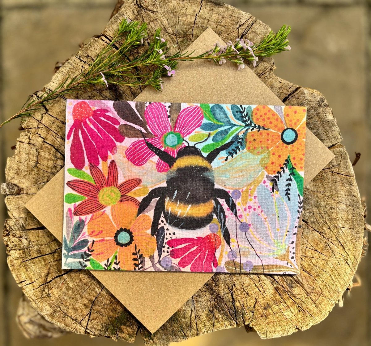 Plantable Seed Paper Birthday Card: Floral Bee Art - Erika's Whimsical Art