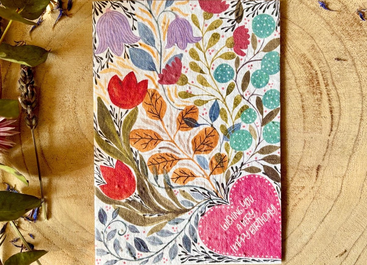 Plantable Seed Paper Birthday Card: Floral Bee Design - Erika's Whimsical Art