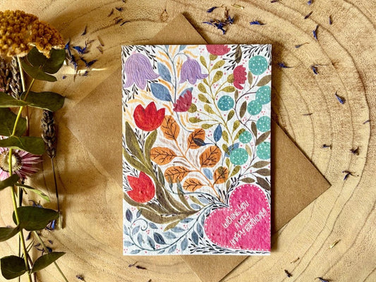 Plantable Seed Paper Birthday Card: Floral Bee Design - Erika's Whimsical Art