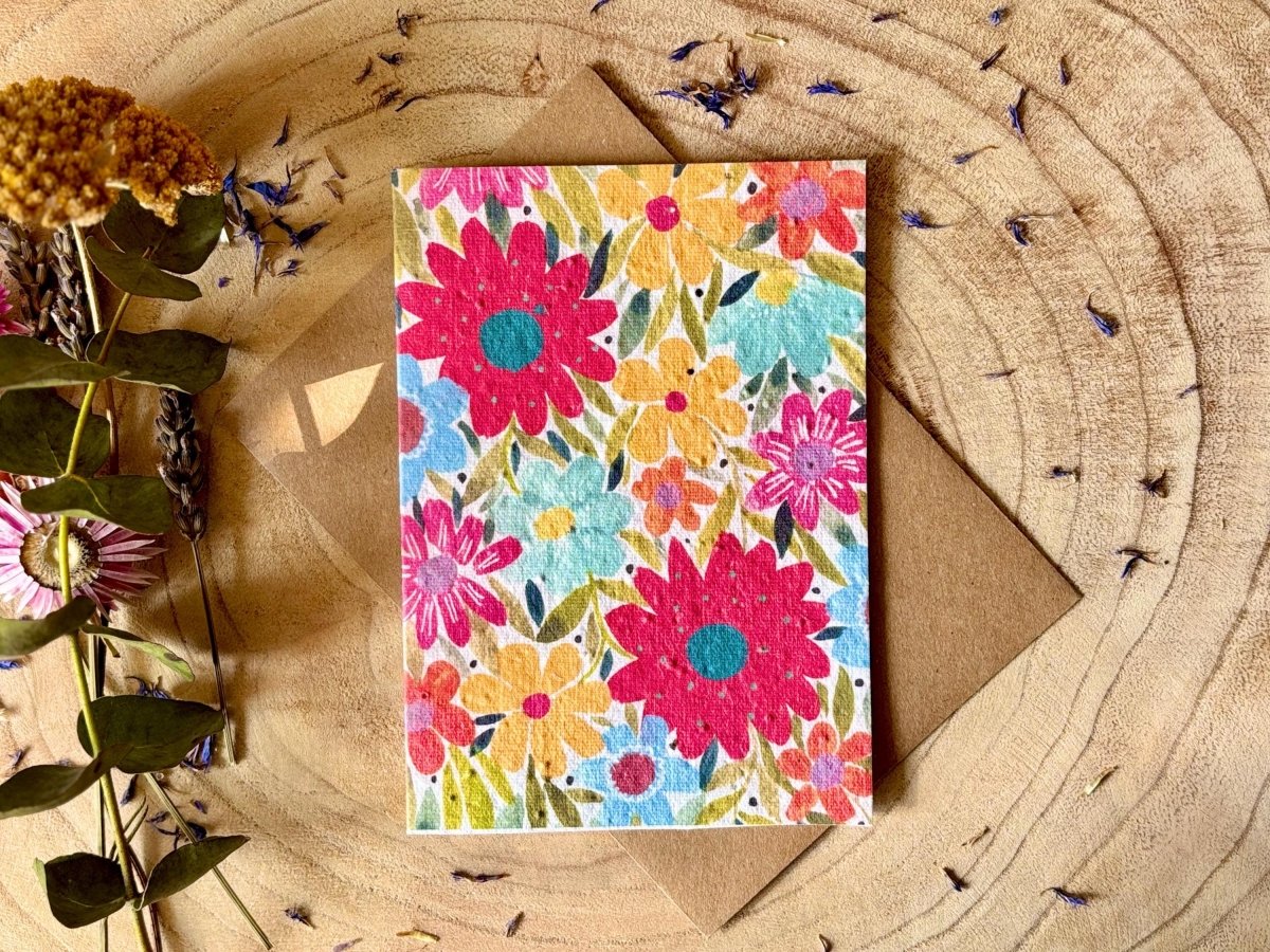 Plantable Seed Paper Birthday Card: Floral Eco - Friendly A6 - Erika's Whimsical Art