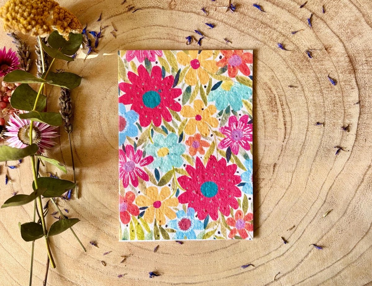 Plantable Seed Paper Birthday Card: Floral Eco - Friendly A6 - Erika's Whimsical Art