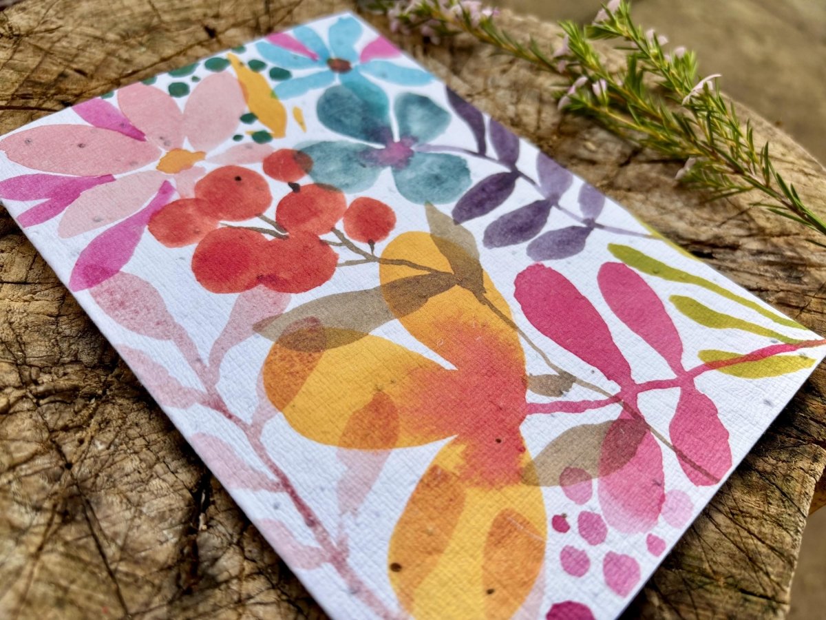 Plantable Seed Paper Birthday Card: Floral Eco - Friendly Card - Erika's Whimsical Art