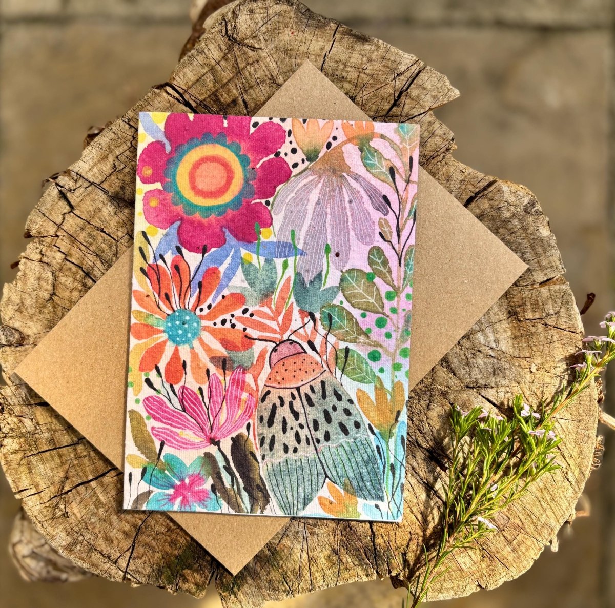 Plantable Seed Paper Birthday Card: Floral Eco - Friendly Card - Erika's Whimsical Art