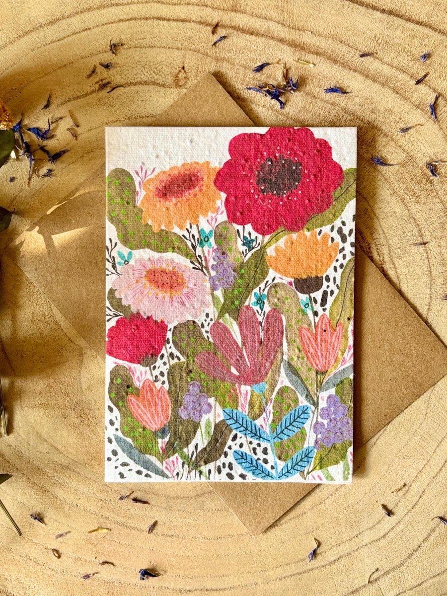 Plantable Seed Paper Birthday Card: Floral Eco - Friendly Card - Erika's Whimsical Art