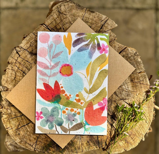 Plantable Seed Paper Birthday Card: Floral Eco - Friendly Card - Erika's Whimsical Art