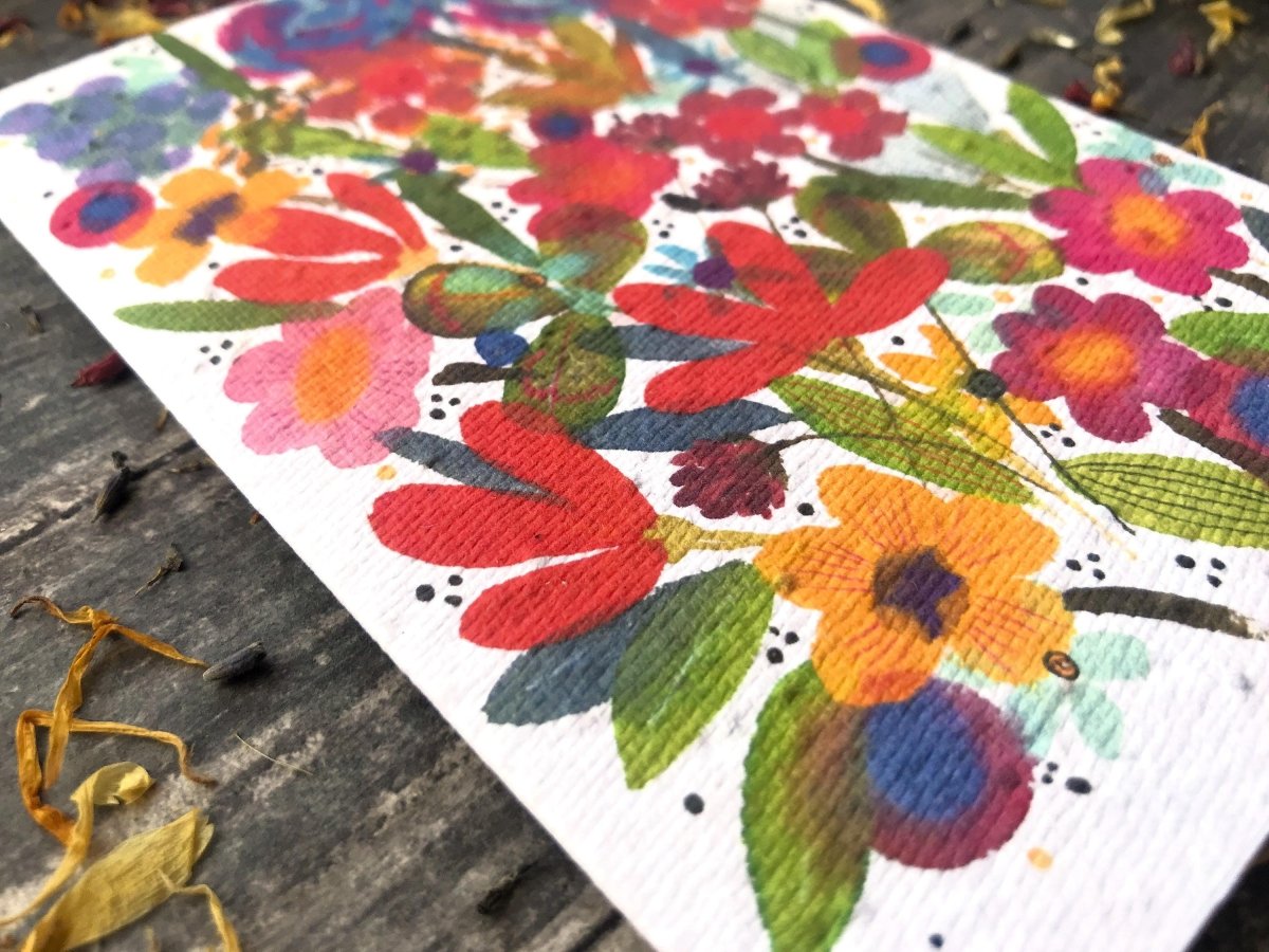 Plantable Seed Paper Birthday Card: Floral Eco - Friendly Card - Erika's Whimsical Art