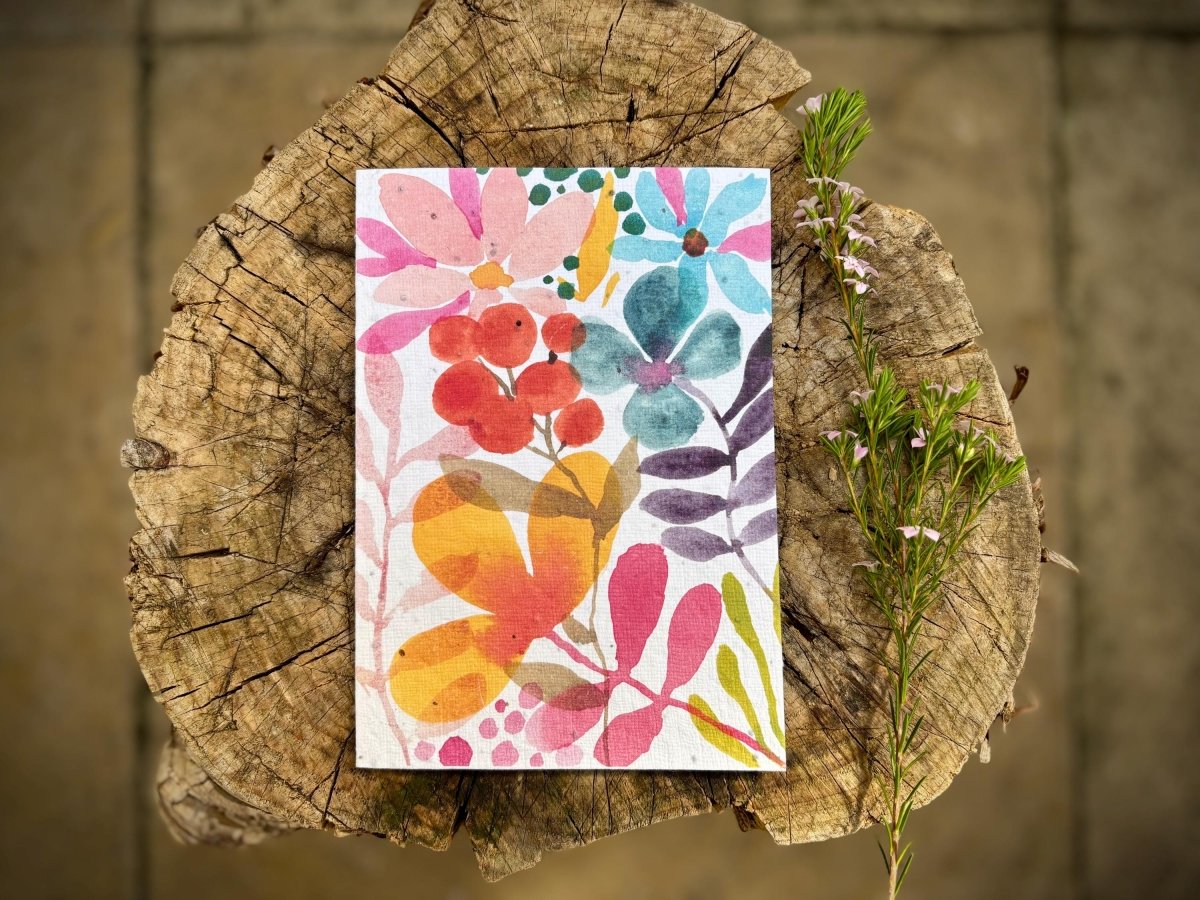 Plantable Seed Paper Birthday Card: Floral Eco - Friendly Card - Erika's Whimsical Art