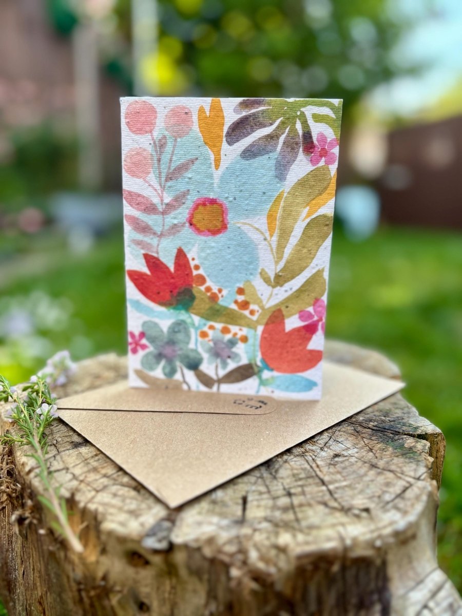 Plantable Seed Paper Birthday Card: Floral Eco - Friendly Card - Erika's Whimsical Art