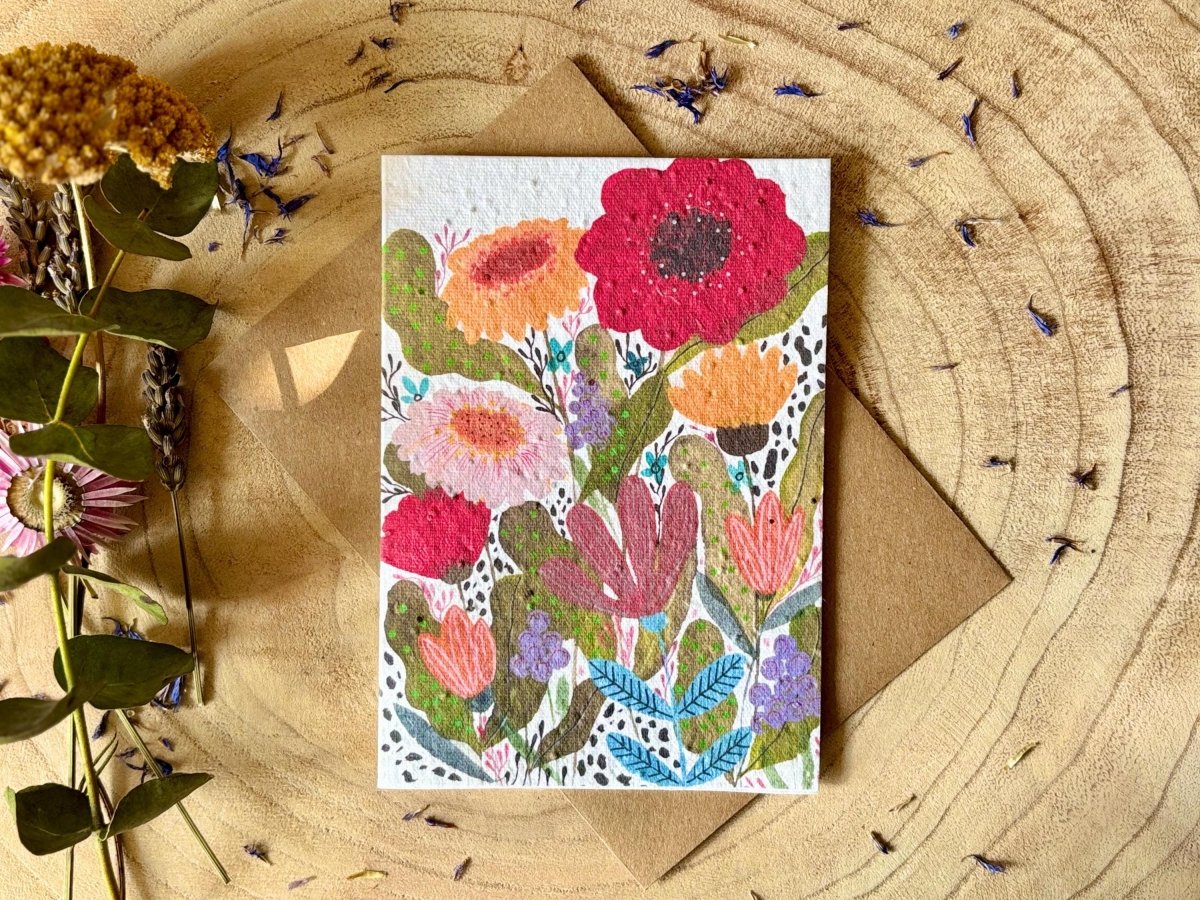 Plantable Seed Paper Birthday Card: Floral Eco - Friendly Card - Erika's Whimsical Art