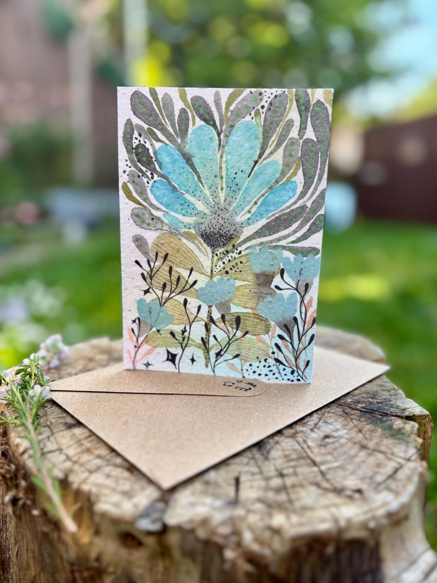 Plantable Seed Paper Birthday Card: Floral Eco - Friendly Card - Erika's Whimsical Art