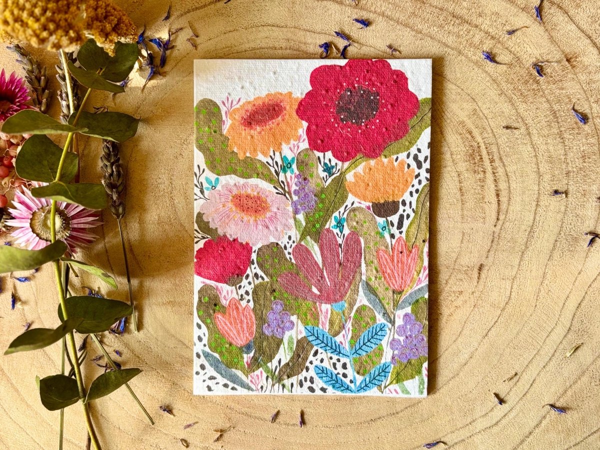 Plantable Seed Paper Birthday Card: Floral Eco - Friendly Card - Erika's Whimsical Art