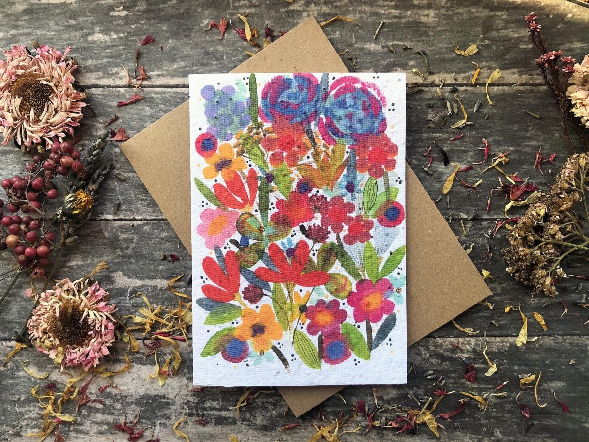 Plantable Seed Paper Birthday Card: Floral Eco - Friendly Card - Erika's Whimsical Art