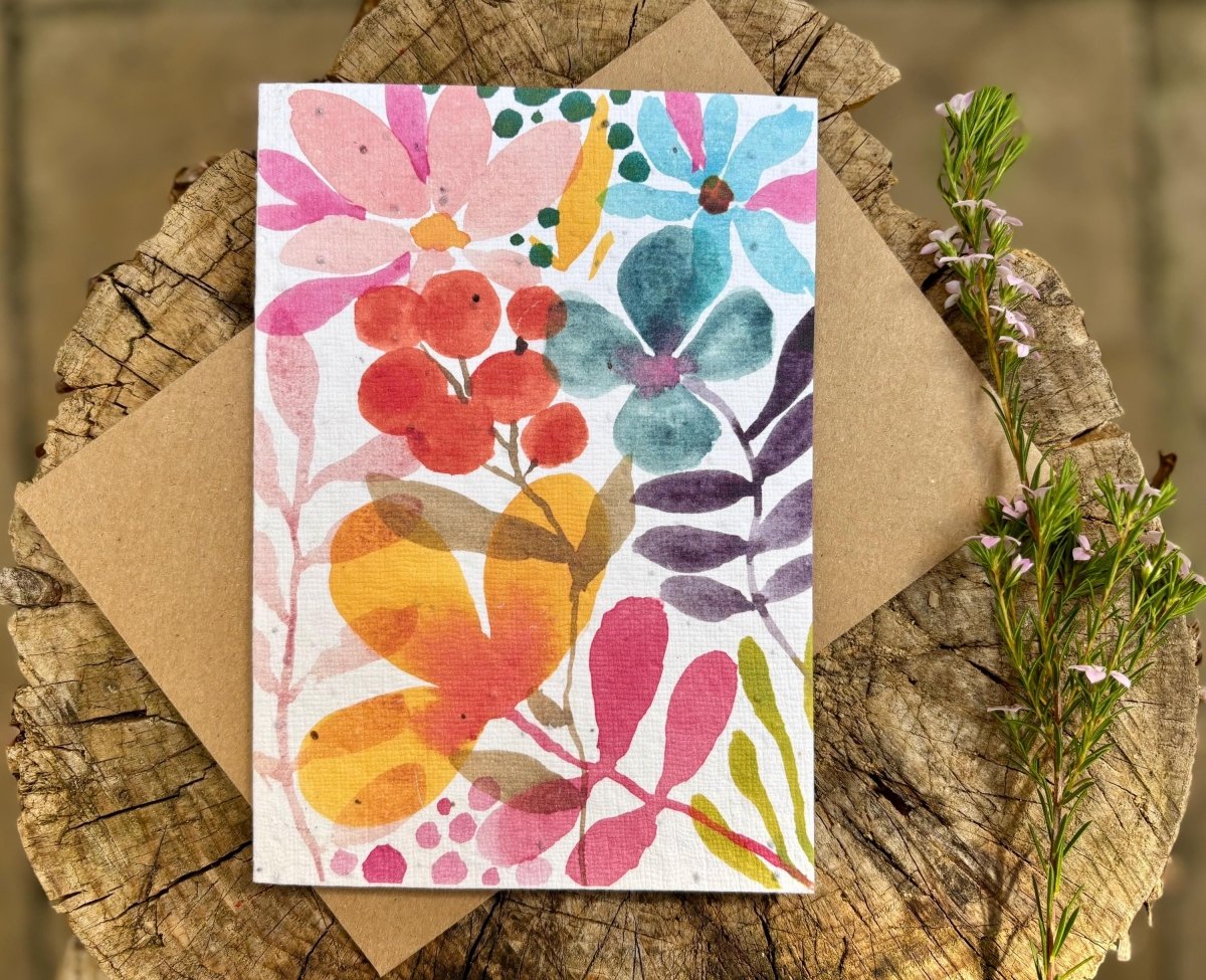 Plantable Seed Paper Birthday Card: Floral Eco - Friendly Card - Erika's Whimsical Art