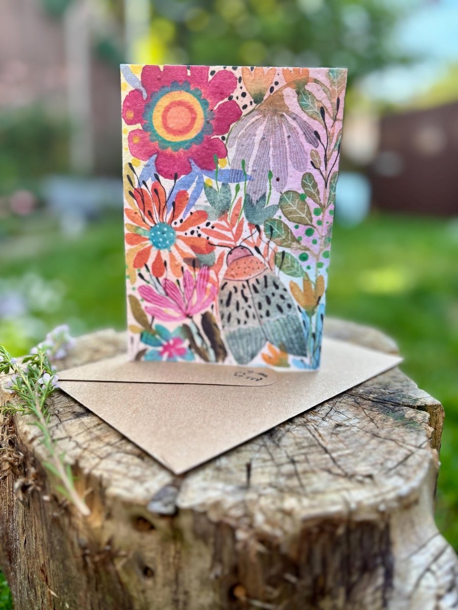 Plantable Seed Paper Birthday Card: Floral Eco - Friendly Card - Erika's Whimsical Art