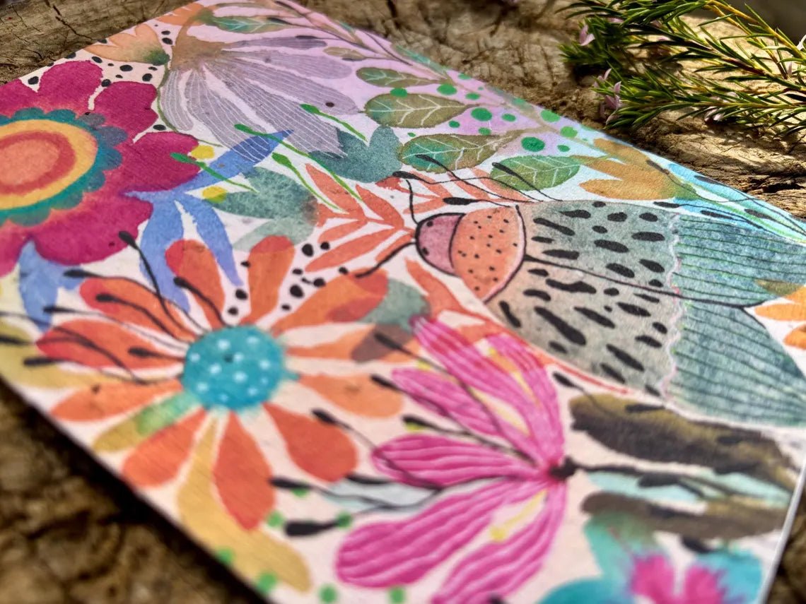 Plantable Seed Paper Birthday Card: Floral Handmade Card - Erika's Whimsical Art