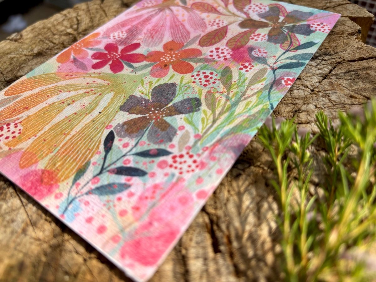 Plantable Seed Paper Birthday Card: Floral Eco - Friendly Card - Erika's Whimsical Art