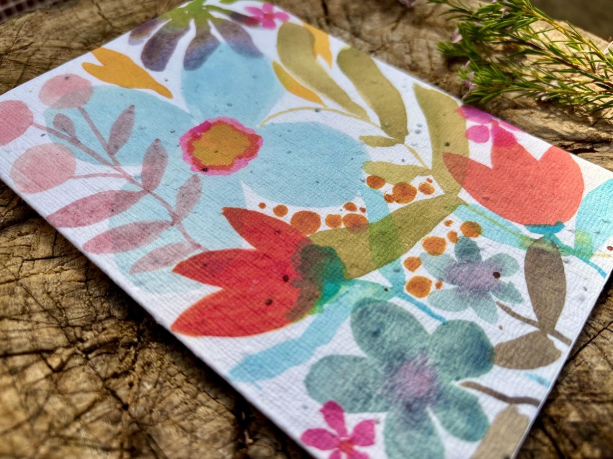 Plantable Seed Paper Birthday Card: Floral Eco - Friendly Card - Erika's Whimsical Art