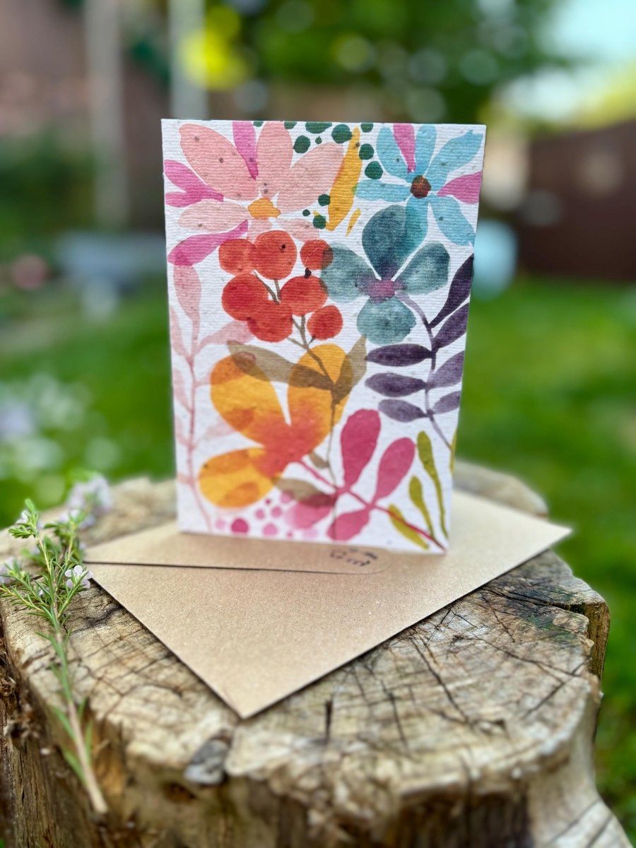 Plantable Seed Paper Birthday Card: Floral Eco - Friendly Card - Erika's Whimsical Art