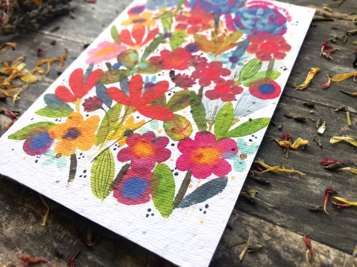 Plantable Seed Paper Birthday Card: Floral Eco - Friendly Card - Erika's Whimsical Art