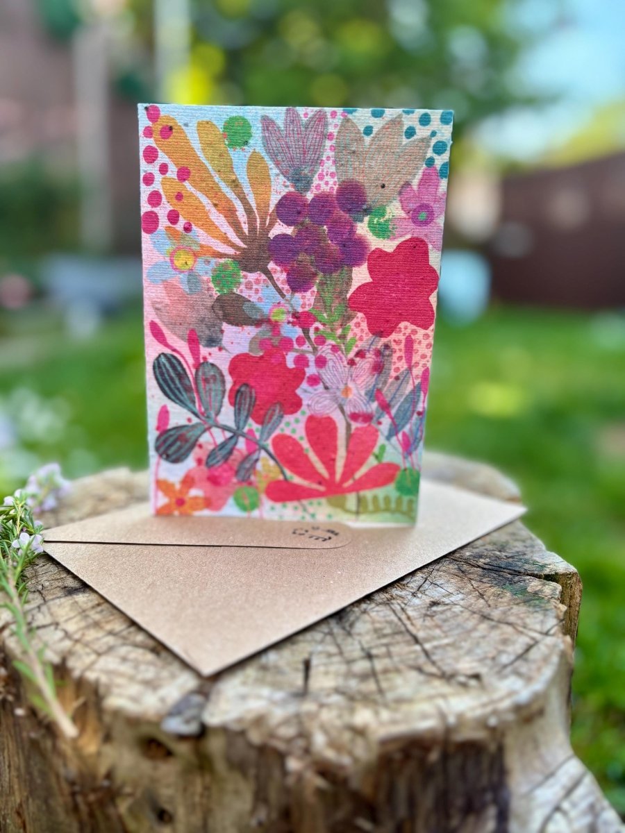Plantable Seed Paper Birthday Card: Floral Eco - Friendly Card - Erika's Whimsical Art