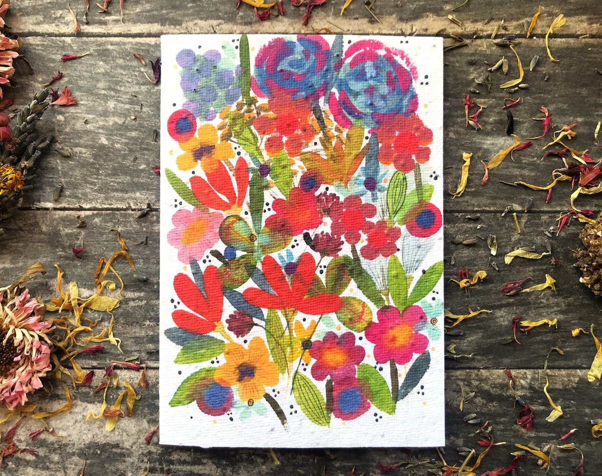 Plantable Seed Paper Birthday Card: Floral Eco - Friendly Card - Erika's Whimsical Art