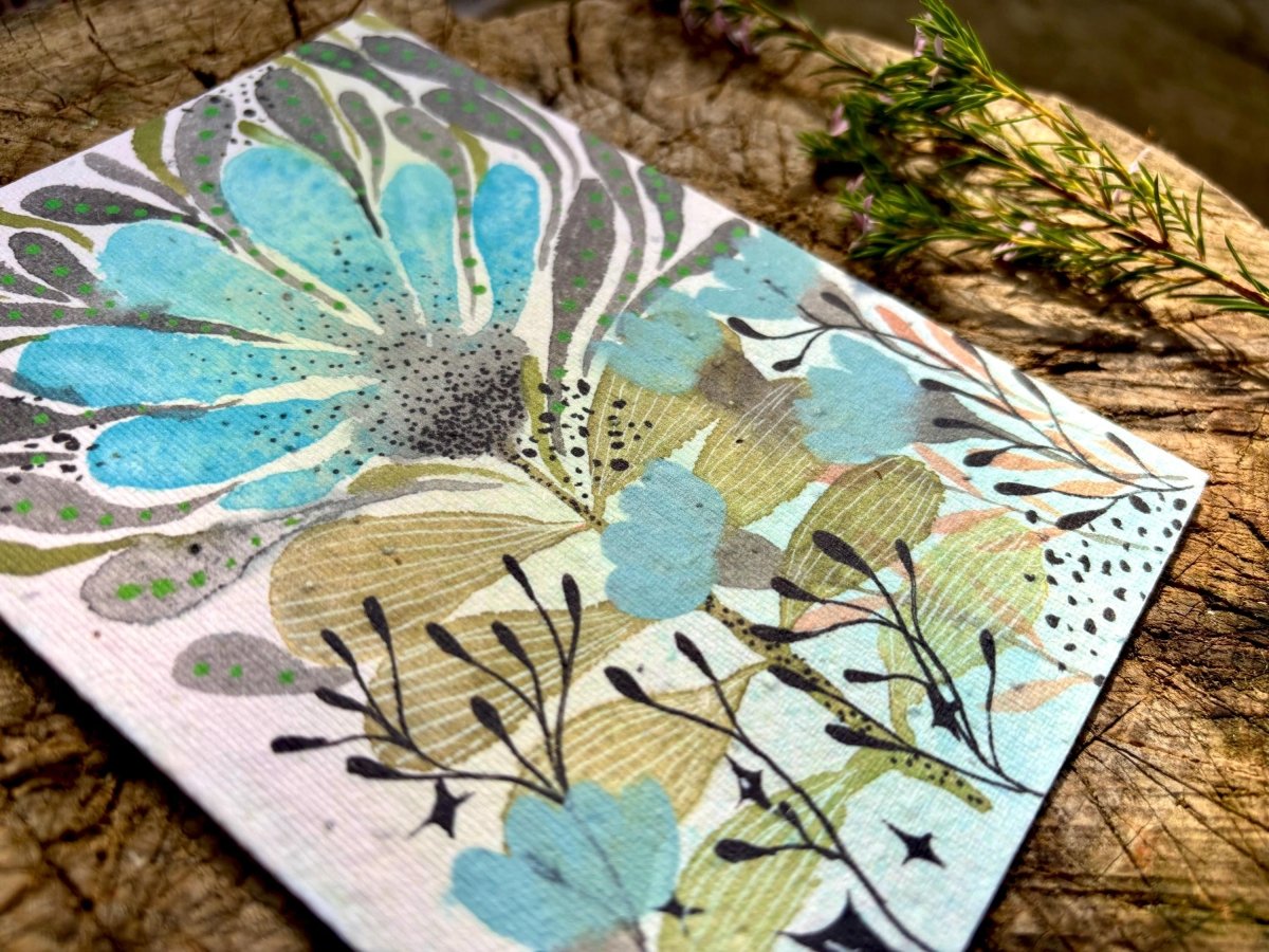 Plantable Seed Paper Birthday Card: Floral Eco - Friendly Card - Erika's Whimsical Art